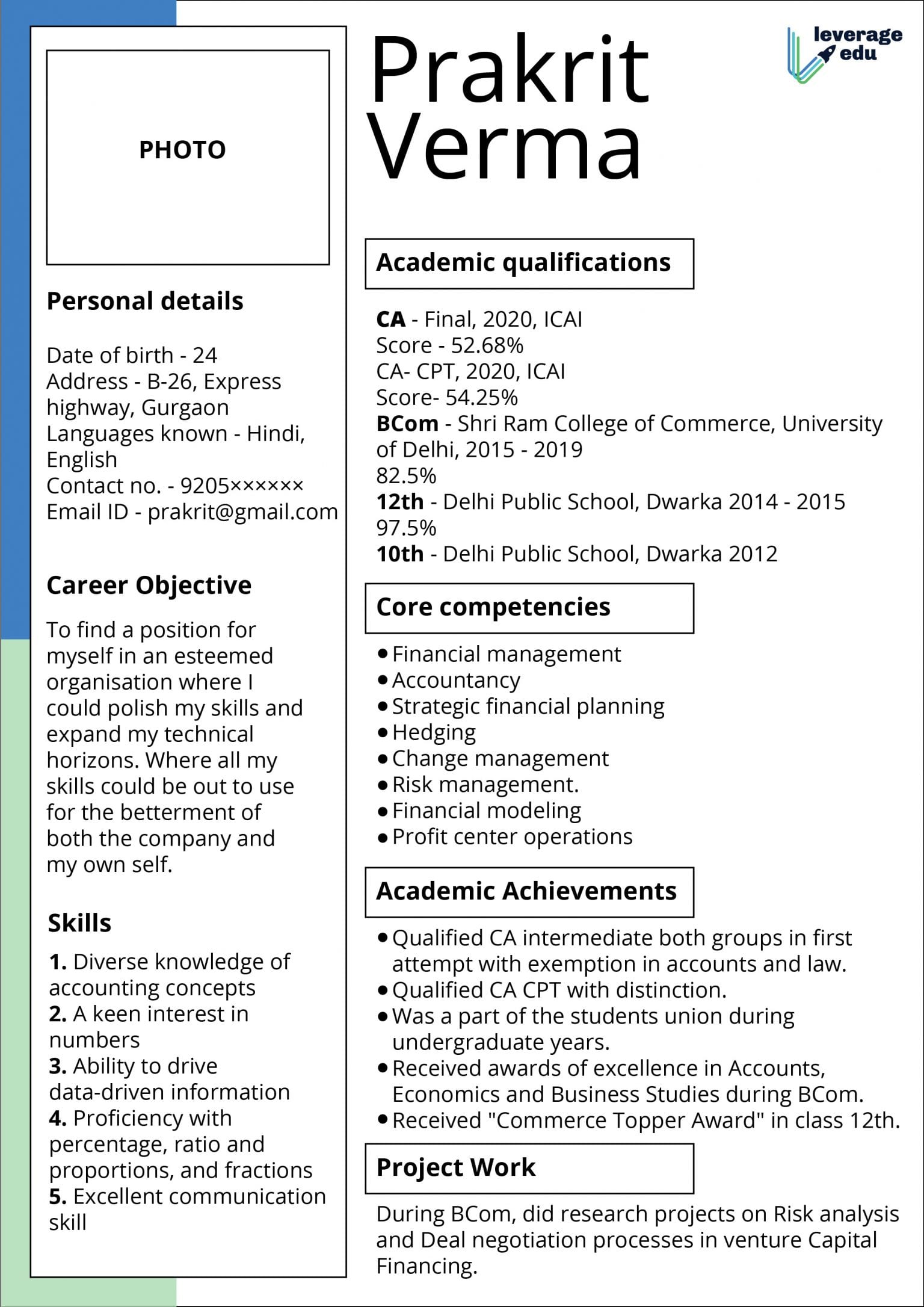 CA Fresher Resume With Latest Samples and Templates Leverage Edu