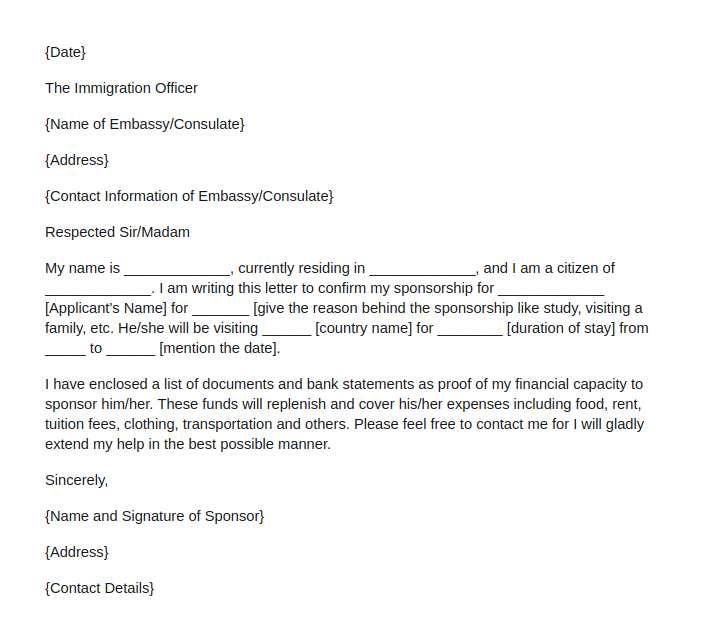 Sample Sponsorship Letter For Visa Format Student Visa Leverage Edu