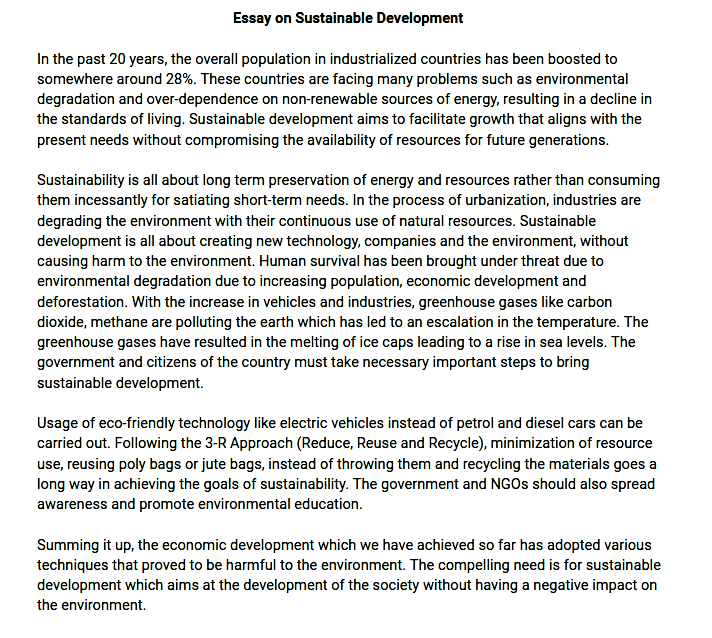 essay based on sustainable development