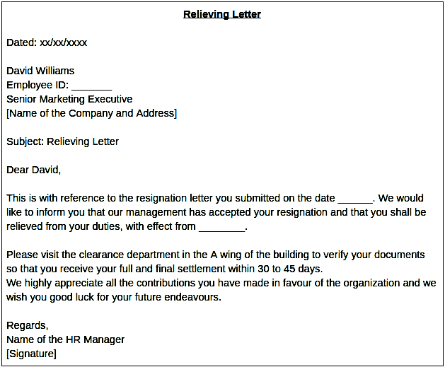 Job Relieving Letter Format | documented