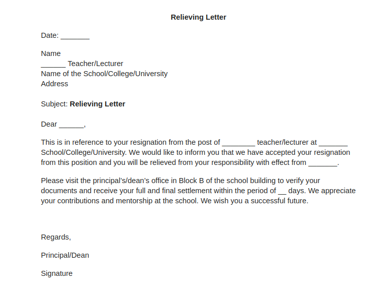Relieving Letter Format with Samples: PDF Download |Leverage Edu