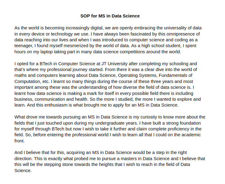 SOP for MS in Data Science