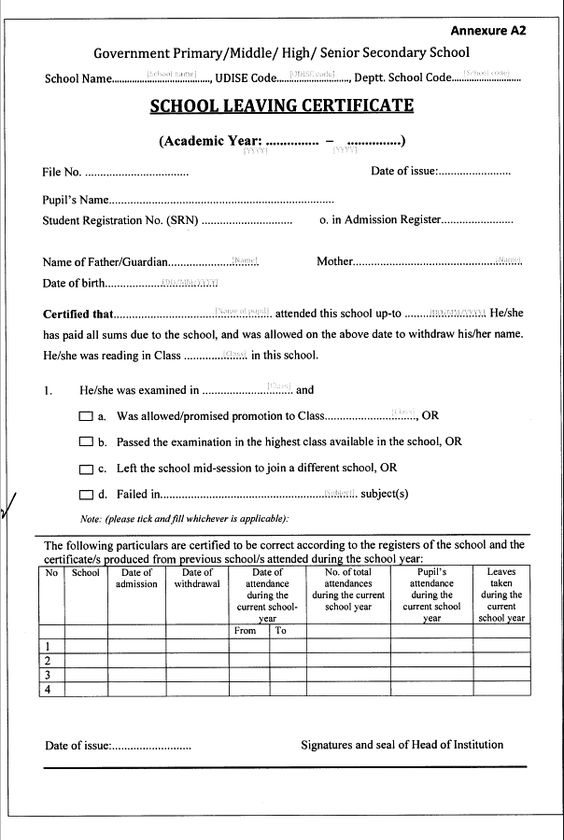 school leaving certificate application for my daughter