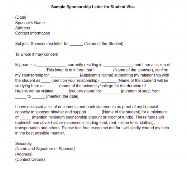 Sample Sponsorship Letter for Visa, Format, Student Visa | Leverage Edu